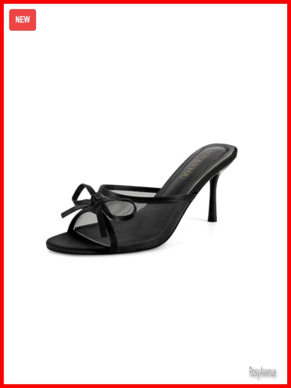 Women's Mesh Mule Heels with Bow Open Round Toe Stiletto High Heels Slip On